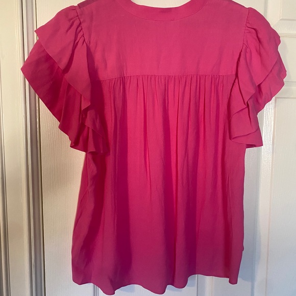 A Loves A Women Pink Tasseled Ruffle Layered Short Sleeve V-Neck Top Blouse L - Picture 14 of 15
